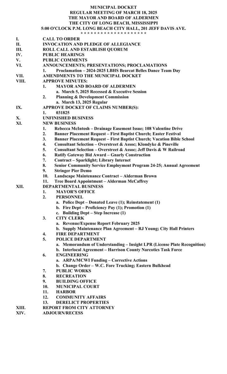 Mayor and Board of Aldermen Meeting Agenda, March 18, 2025