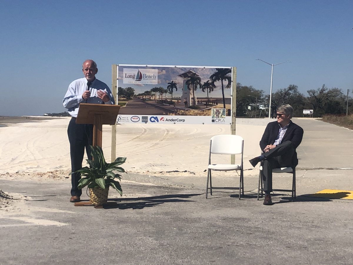 Long Beach Mayor George Bass addresses the crowd at the Gateway Project groundbreaking.