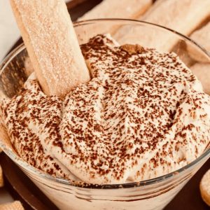 Tiramisu dip is the perfect appetizer when paired with ladyfingers or sugar cookies for dipping.