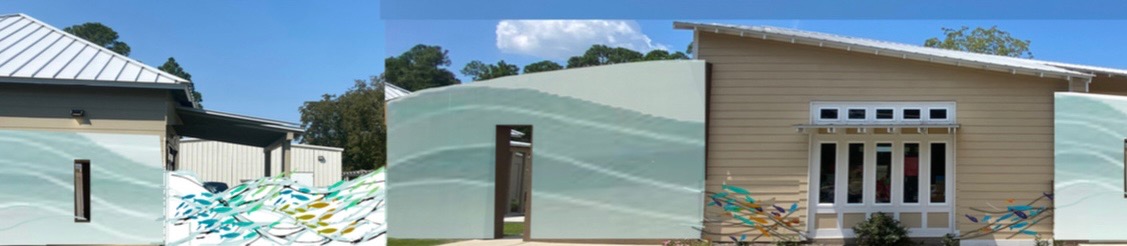 Artist Rendering of School Waves outdoor art sculpture integrated into the entrance of the Gail Keenan Art Center