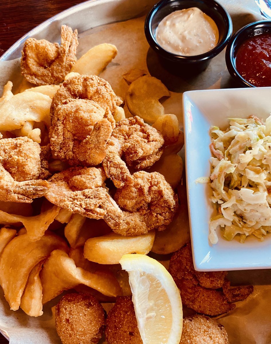 Smoked corn tartar sauce and tangy cocktail sauce, pictured top right, nearly stole the thunder from the delicious fried shrimp served at The Fish House in Pensacola, FL.