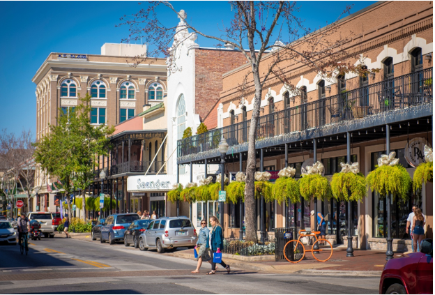 Downtown Pensacola’s Palafox Street is filled with historic architectural features as well as opportunities for shopping, dining and entertaining. Photo credit: Visit Pensacola