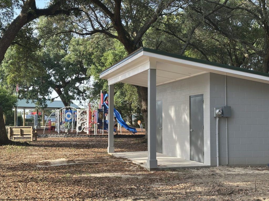Bathrooms are now located on site at the park, part of an overall park upgrades project being executed by the City. (Photo caredit: Toni Miles)
