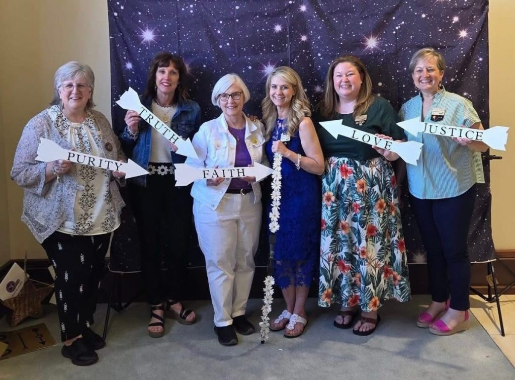 2025-26 officers of the Mississippi State Chapter of P.E.O. include (l to r) Treasurer Deejah Wiseman, Organizer Cathy Miceli, Secretary Allegra Brigham, 2024-25 State President Dawn Pizzalato, President Madalyn Ivy and Vice President Lea Ann McElroy.