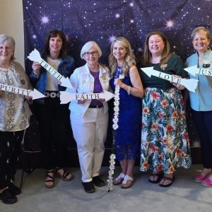 2025-26 officers of the Mississippi State Chapter of P.E.O. include (l to r) Treasurer Deejah Wiseman, Organizer Cathy Miceli, Secretary Allegra Brigham, 2024-25 State President Dawn Pizzalato, President Madalyn Ivy and Vice President Lea Ann McElroy. (Photo credit: Special to The Clinton Courier)
