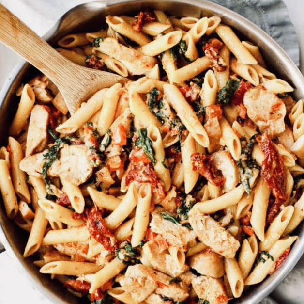 One Skillet Creamy Chicken Pasta is the perfect dish to throw together when time is short but an enjoyable dinner still has to be made.