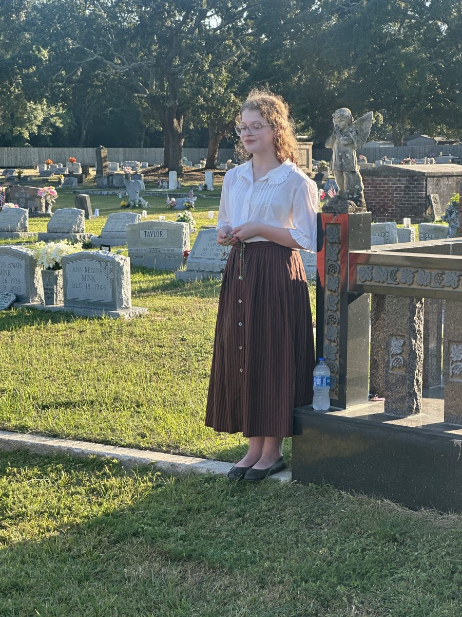 Pictured is Long Beach High School theatre student Marley Frazer, as she recounts the life of one of Long Beach’s notable figures of the past.
