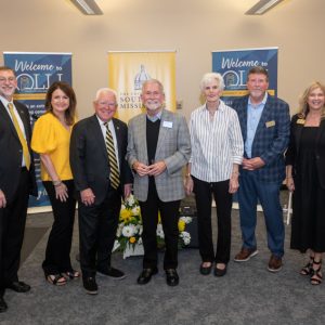 Pictured (l to r) at the grand opening of the OLLI Learning Center in Long Beach are Dr. Lance Nail, Southern Miss provost and senior vice president for academic affairs; Allyson Easterwood, Southern Miss vice president for finance and administration; Dr. Joseph Paul, Southern Miss president; Steve Thaxton, executive director of the OLLI National Resource Center at Northwestern University; Carol Ann Lewando, OLLI founding member; Dr. Jeff Hinton, associate provost for Gulf Coast and lifelong learning success; and Paula Mathis, Southern Miss OLLI director. The new space is expected to allow for expansion of lifelong learning opportunities for adults in the community, bringing more classes, workshops and connections to Long Beach.