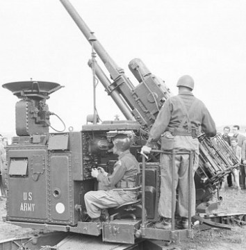 Pictured is a U.S. Army M51 Skysweeper on display with bogies attached. Local U.S. Army veteran Robert Thomas, Jr. operated this anti-aircraft equipment, protecting and defending American troops during the Korean War.