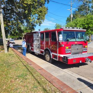 The new Long Beach fire truck was on display at the April 7 Board of Aldermen meeting. (Photo credit Keith Clark)