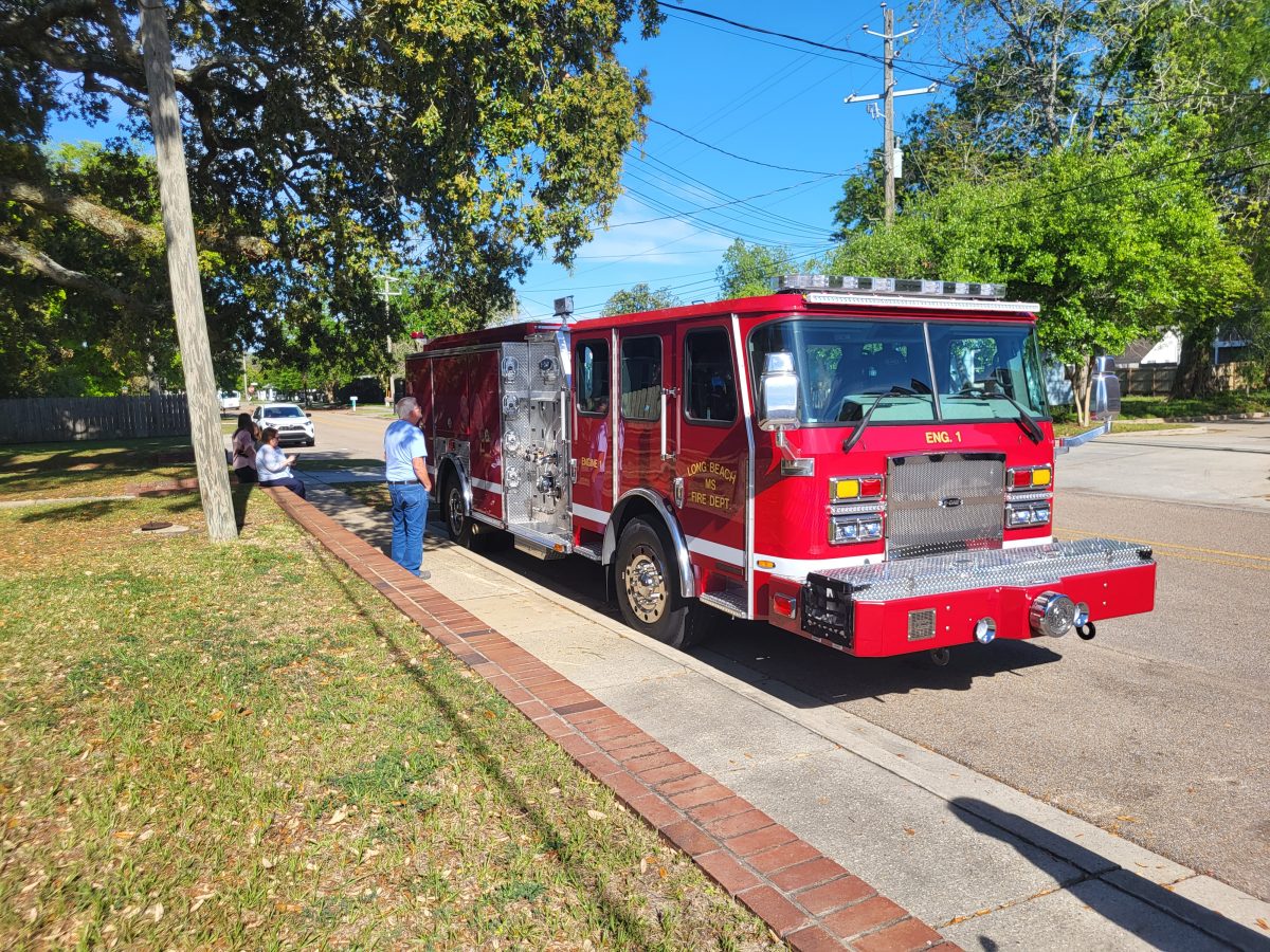 The new Long Beach fire truck was on display at the April 7 Board of Aldermen meeting. (Photo credit Keith Clark)