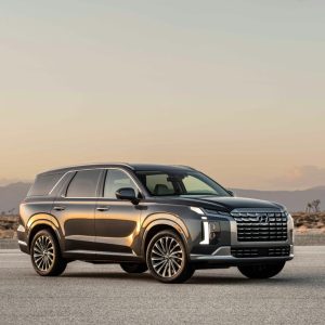 luxury car sitting in parking lot near desert