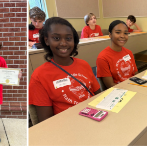 PCMS students competing at the MCTM competition on the coast (right). Sarah Dedeaux and Logan Valdes (left) 8th grade winner, 7th grade winner.