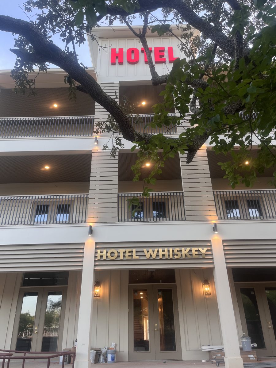 Signs have recently been installed on the front of Hotel Whiskey located on Jeff Davis Avenue. (Photo credit: Toni Miles)