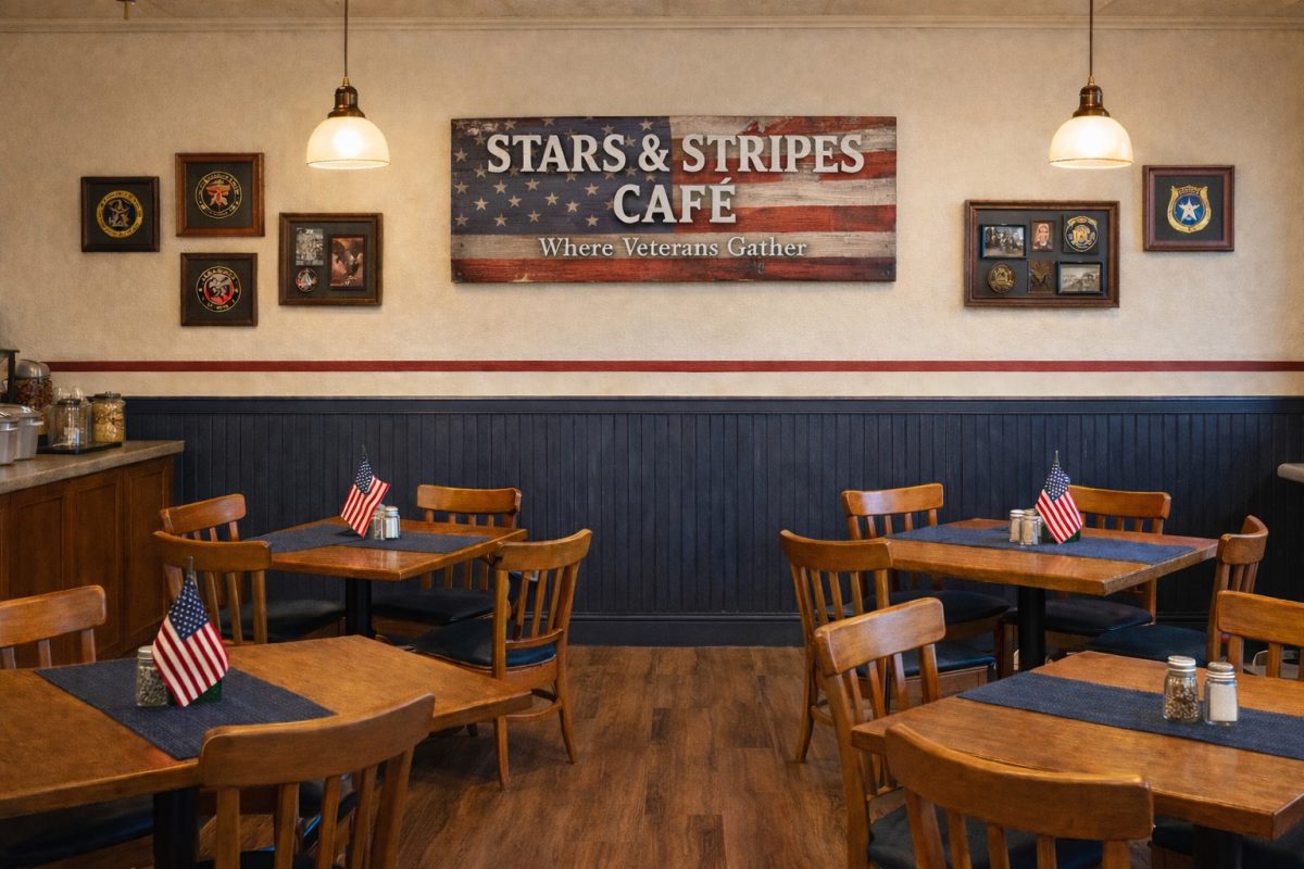 The Valor House Veterans Home will include shared spaces, including the Stars & Stripes Café, pictured in this rendering showing what it may look like. The café is expected to be open to the public to enjoy coffee and visit with the veterans.