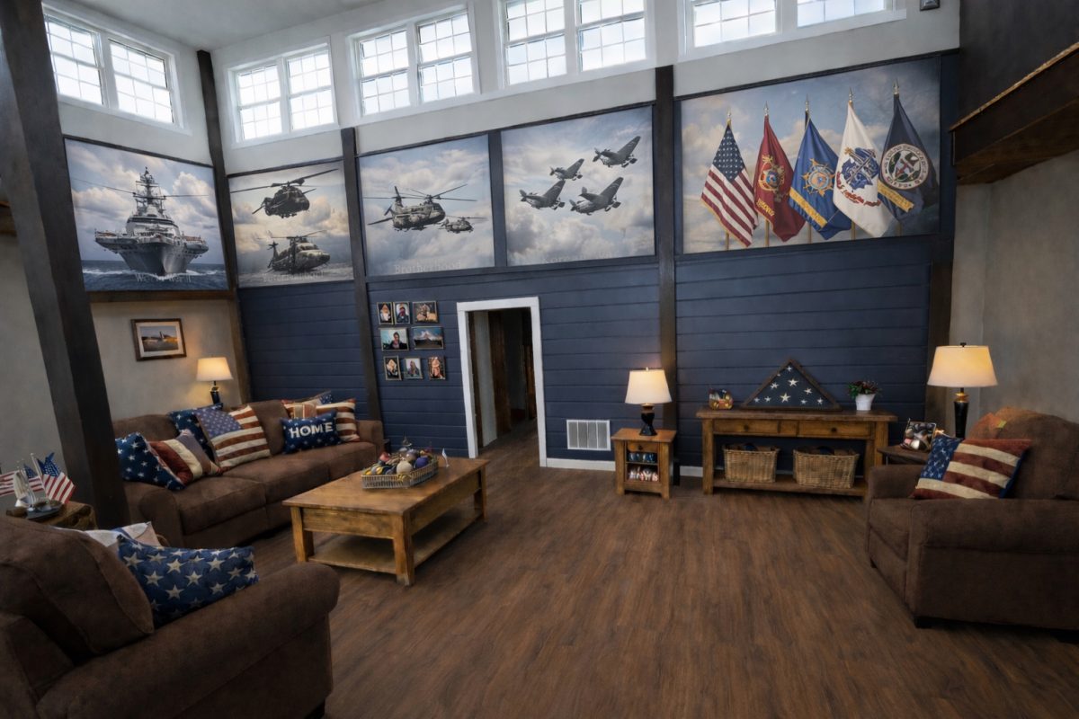 This rendering of the interior of The Valor House Veterans Home shows a design idea for some of the spaces. The facility will have a comfortable, high-end design, along with ADA-accessible upgrades throughout. Services will include 24/7 care, assistance with daily living, medication management, home-style meals and daily activities.