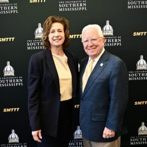 MGCCC President Dr. Mary S. Graham and USM President Dr. Joe Paul are pictured at USM’s Gulf Park Campus, where they announced the schools’ intent to expand degree pathways at the USM Gulf Park Campus, allowing MGCCC to offer all freshman and sophomore classes at that location.