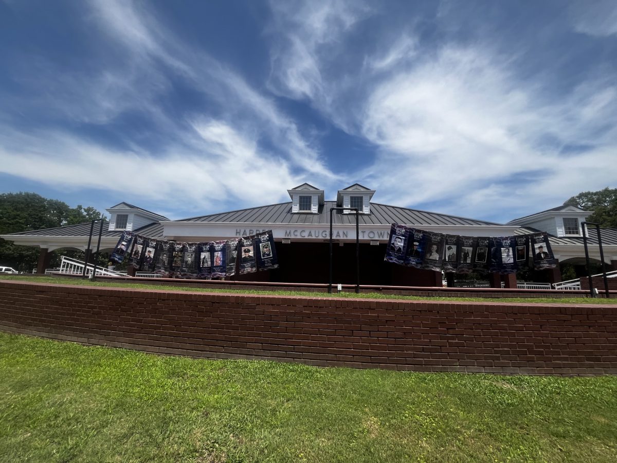 Banners displaying local military members were hung at the Harper McCaughan Town Green Pavilion in honor of Memorial Day.