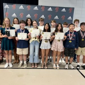 Seventh-grade top fifteen students include Anthony Craig, Brielle Barrows, Brooke Salzman, Caleb Keeton, Greyson Dunavant, Jack Harris, Kellan Huynh, Louis Nguyen, McKenzie Langston, Nolan Dillard, Reagan League, Reed Rishel, Reese Walker, Xinyan Lin and Skylar Peeler.