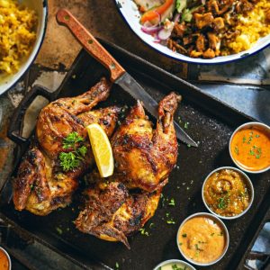 roasted chicken on a tray
