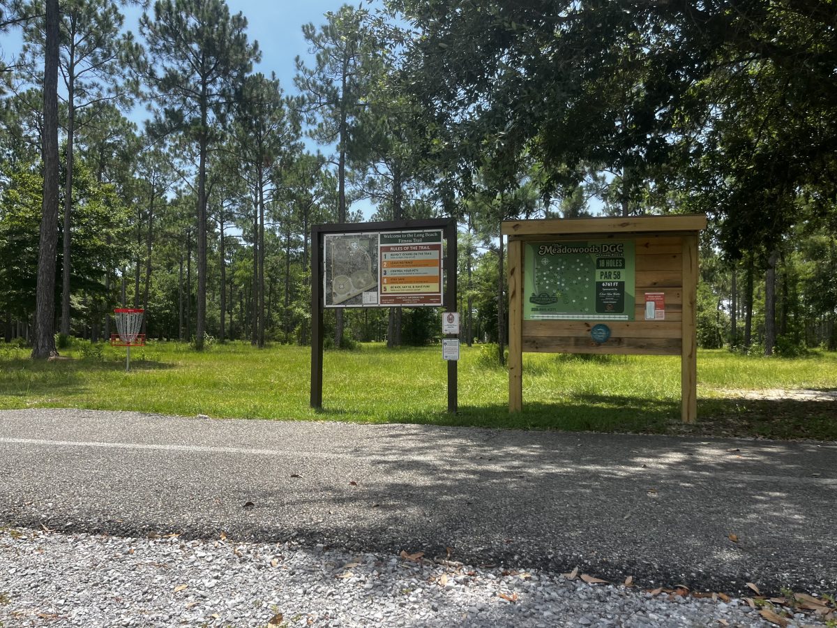 The Meadowoods Disc Golf Course is free and open to the public to use. It is located behind the Long Beach Senior Center on Daughterty Road. (Photo credit: Toni Miles)