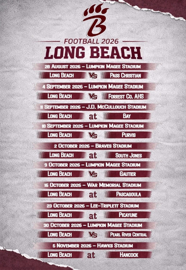 long beach ms football 2026 schedule