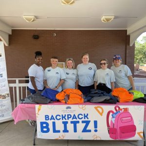 The Backpack Blitz was held by members of the Junior Auxiliary of Gulfport, pictured (l to r) Mimi Pippins, Michele Bennington, Merideth Kathmann, Emalee Gibson, Macie Buza and Catie Triggs. (Photo credit: Melanie Buford)