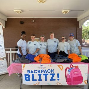 The Backpack Blitz was held by members of the Junior Auxiliary of Gulfport, pictured (l to r) Mimi Pippins, Michele Bennington, Merideth Kathmann, Emalee Gibson, Macie Buza and Catie Triggs. (Photo credit: Melanie Buford)